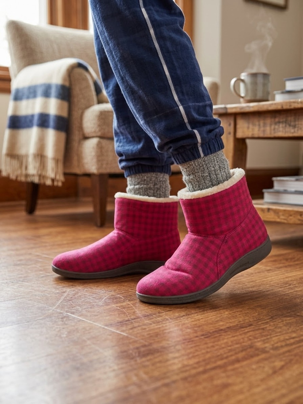 Vionic Pink Plaid Boots Sz 11